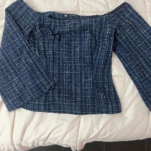 Worn once, blue and white off the shoulder Zara top